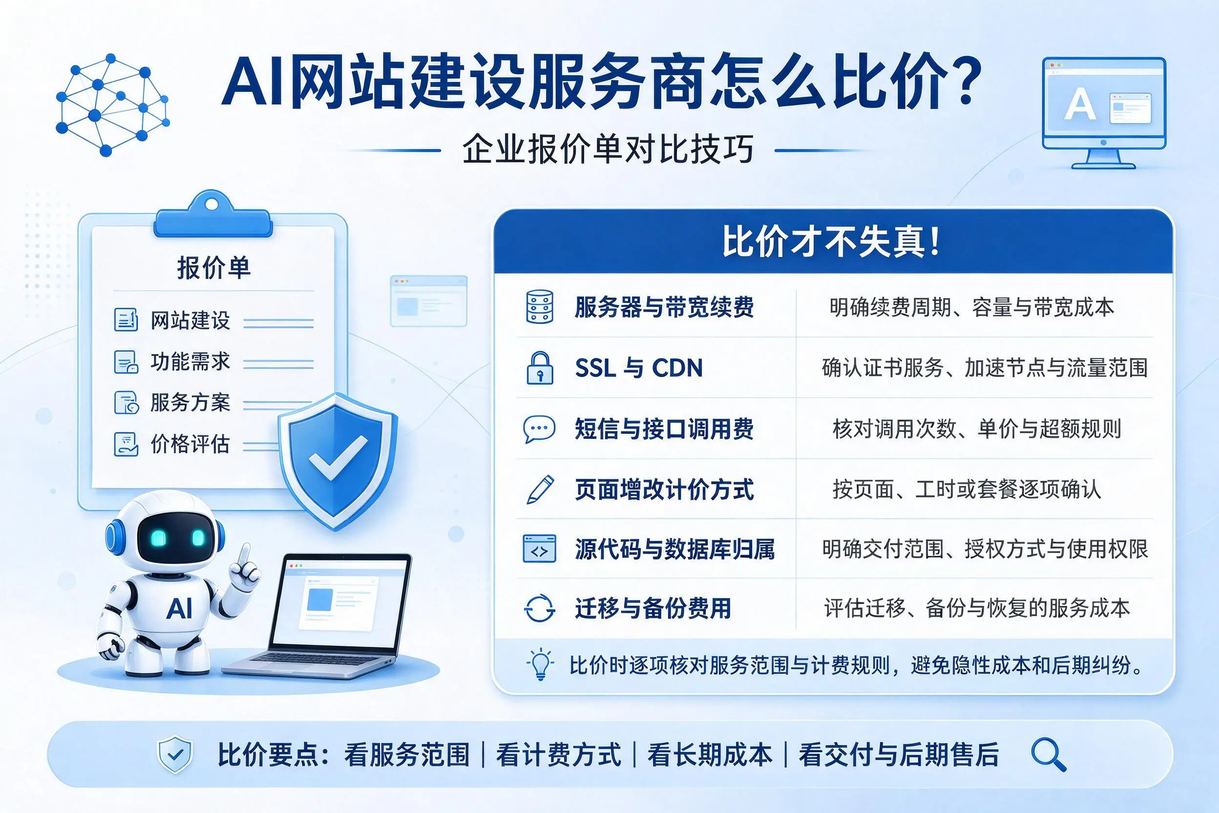 AI网站建设服务商怎么比价？重庆企业报价单对比技巧