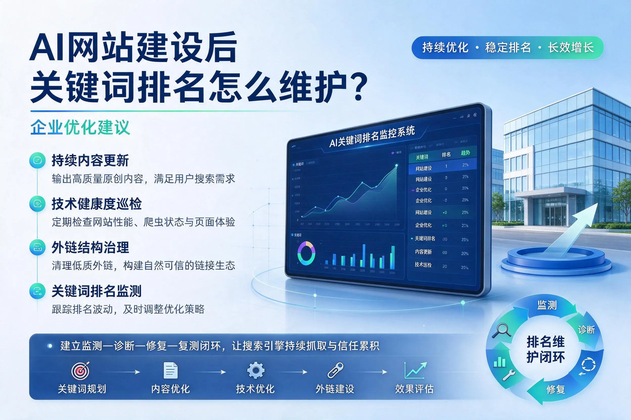 AI网站建设后关键词排名怎么维护？重庆企业优化建议