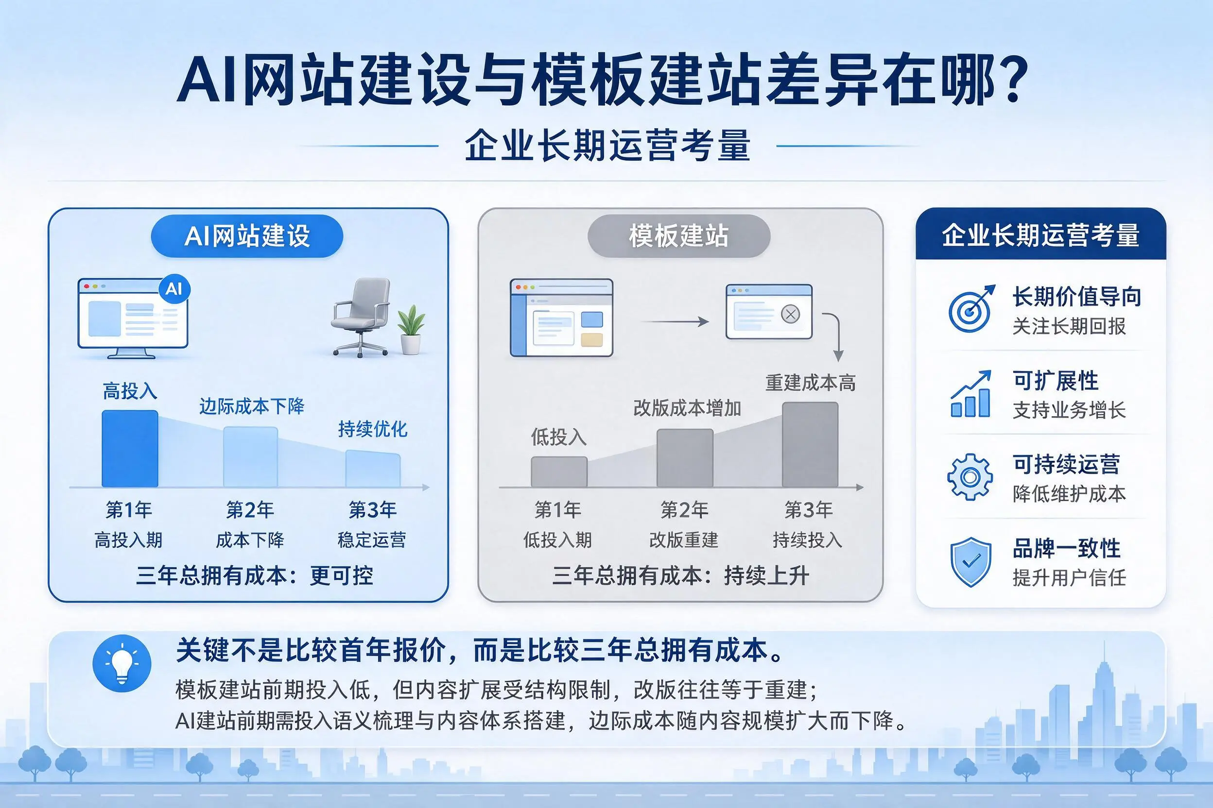 AI网站建设与模板建站差异在哪？重庆企业长期运营考量