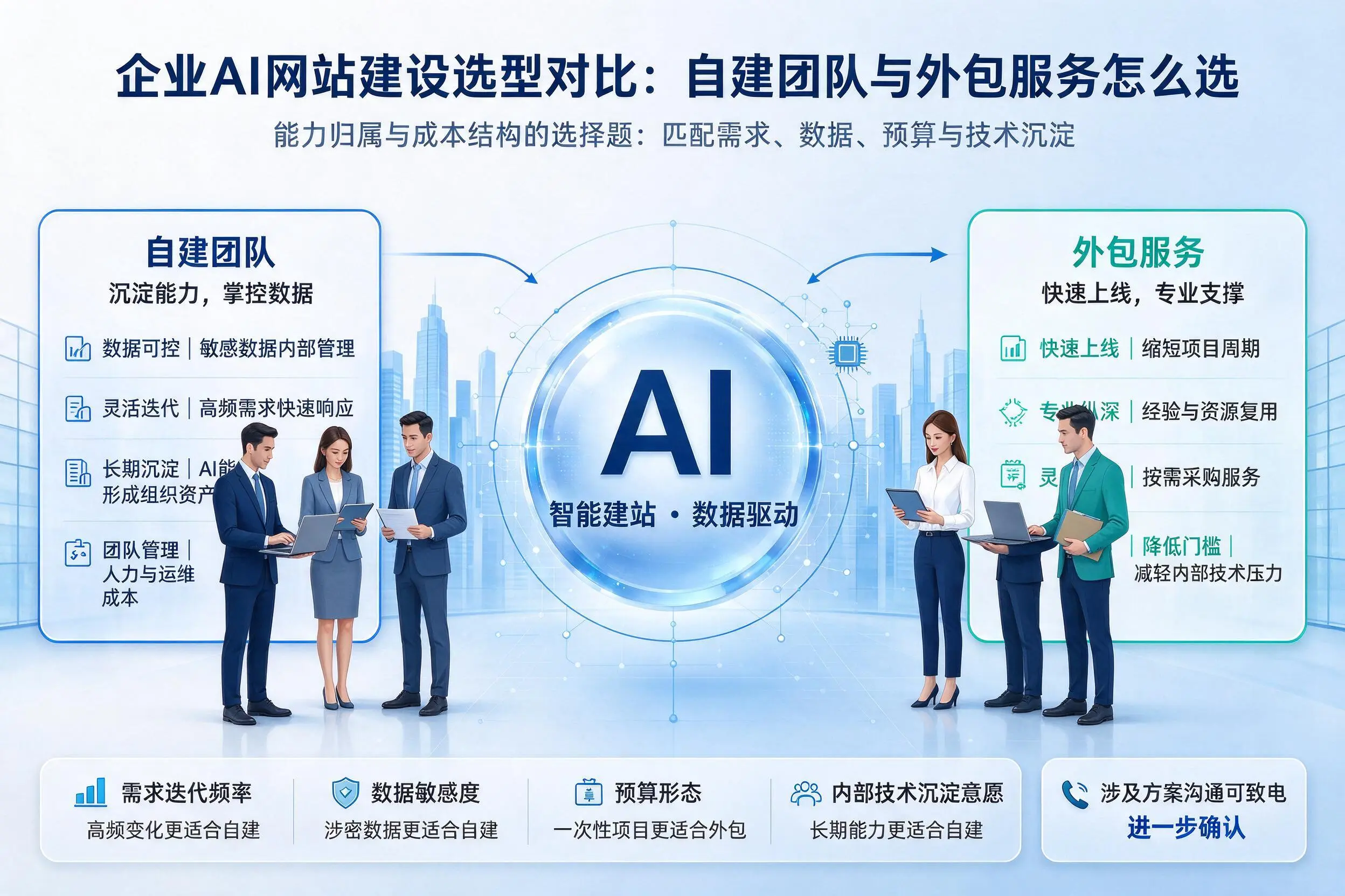重庆企业AI网站建设选型对比：自建团队与外包服务怎么选